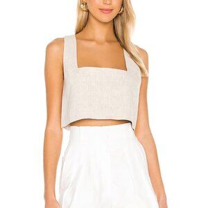 L'Academie Linen Rochelle Crop Square Neck Tank Top